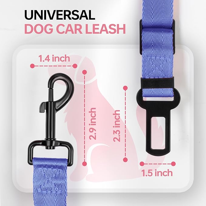 3 Pack Thickened Dog Seat Belt, Set Retractable Dog Car Adjustable Seatbelts for Vehicle Nylon Pet Safety Heavy Duty &amp; Elastic &amp; Durable Car Harness for Dogs, Blue
