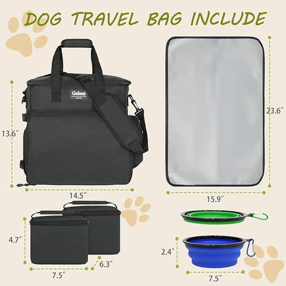 Dog Travel Bag Airline Approved–Pet Travel Tote with Collapsible Bowls,Food Containers &amp; Feeding Mat–Multi-Pocket Organizer for Dogs &amp; Cats, Durable &amp; Water-Resistant for Hiking,Trips,Outdoors