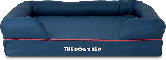 The Dog’s Bed, Large Oxford Blue/Red 36x27 Memory Foam, Pain Relief: Arthritis, Hip &amp; Elbow Dysplasia, Post Surgery, Lameness, Supportive, Calming, Waterproof Washable Cover, Veterinary Approved