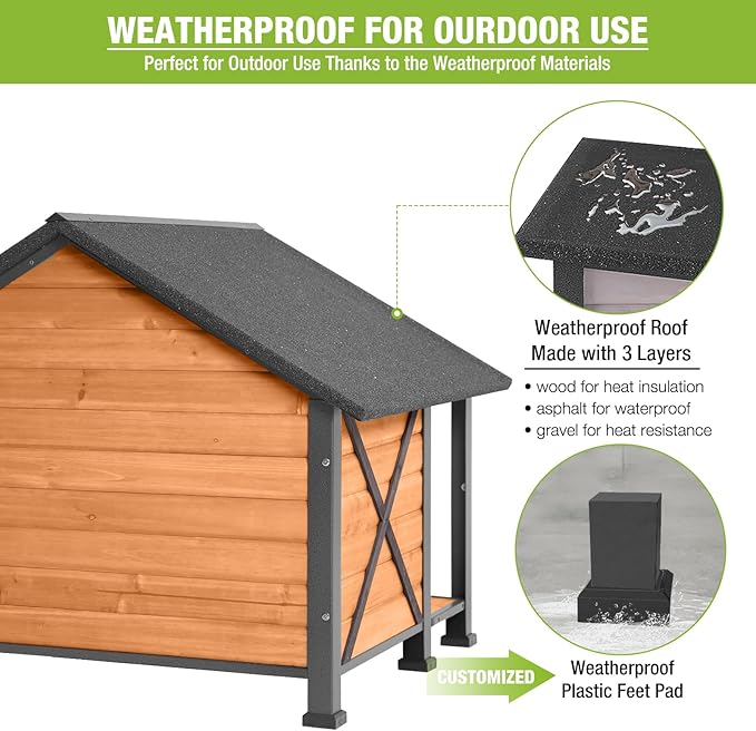 Dog House Outdoor &amp; Indoor Unique All-Around Iron Frame Dog Kennel for Winter with Raised Feet for Small &amp; Medium &amp; Large Dogs,Weatherproof Roof (40.6 “L×34.3”W×31.5“H)