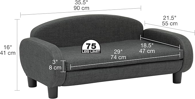 Paws &amp; Purrs Multi-Cat Sofa Elevated Pet Bed for Indoor Cats Raised Cats Couch with Removable Washable Mattress Cover for Kittens, Dogs - 35.5" Wide, Gray