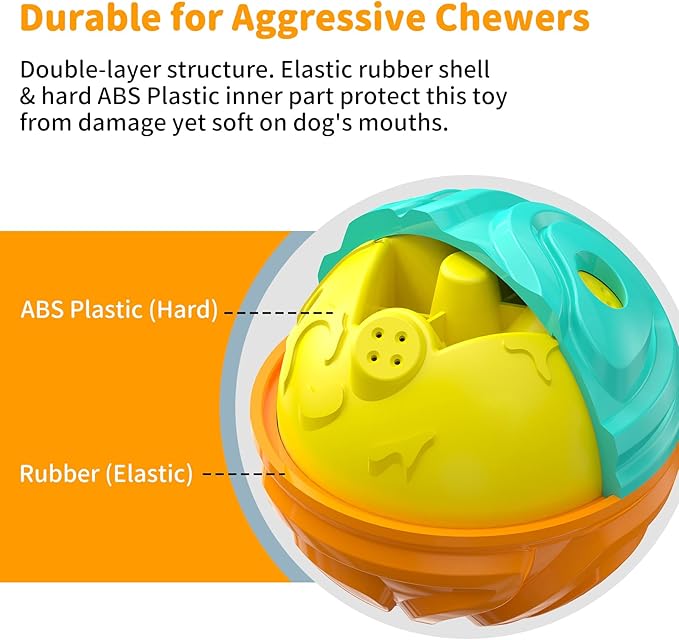 Dog Ball for Aggressive Chewers - Interactive Dog Toy Balls Fun Squeaky Sound to Keep Them Busy, Durable for Small Medium Large Breeds, Rubber Pet Chew Toys, As Seen on TV, Orange &amp; Blue