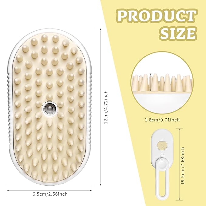 3-in-1 Rechargeable Steam Brush for Cats &amp; Dogs - Anti-Static Spray Pet Grooming Brush with Warm Mist Massage, Hair Shedding Control, Detangling Comb &amp; Cleaning Tool for Effective Deshedding
