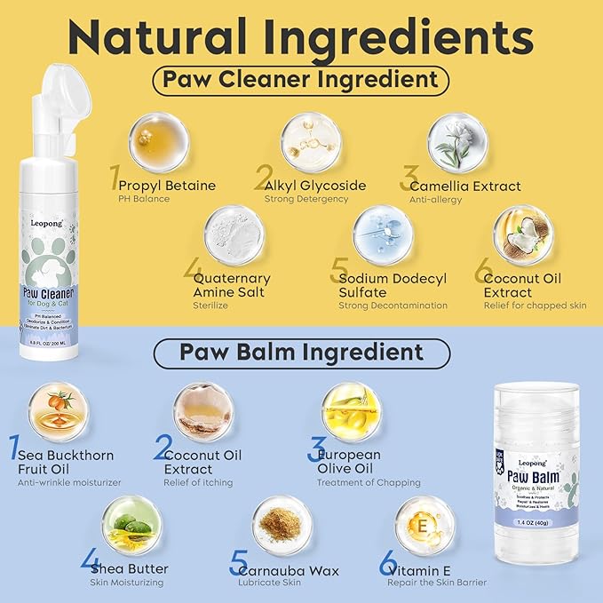 Dog Paw Care Kit- 2 Packs Cleaner for Dogs Large Medium Small XL Breed-Dog Paw Balm for Heals - Repairs &amp; Restores Dry - Cracked Paws &amp; Nose Protector for Pet Foot Washer Care