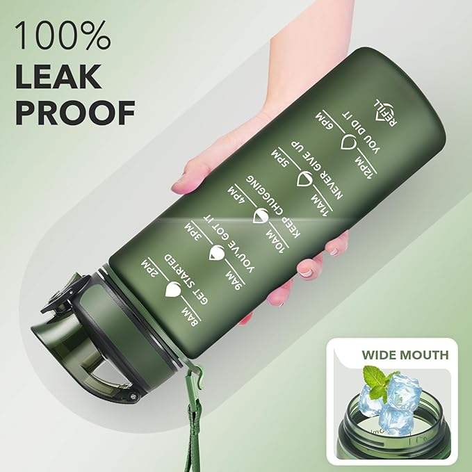 Enerbone Water Bottle, Leakproof BPA &amp; Toxic Free, Motivational Water Bottle with Times to Drink and Straw, Fitness Sports Water Bottle with Strap for Office, Gym, Outdoor Sports