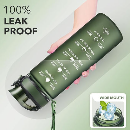 Enerbone Water Bottle, Leakproof BPA &amp; Toxic Free, Motivational Water Bottle with Times to Drink and Straw, Fitness Sports Water Bottle with Strap for Office, Gym, Outdoor Sports