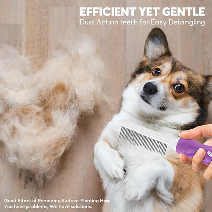 Detangling Pet Comb for Dogs &amp; Cats with Long &amp; Short Stainless Steel Metal Teeth for Removes Tangles and Knots - Detangler Grooming Tool for Dematting Matted Fur.