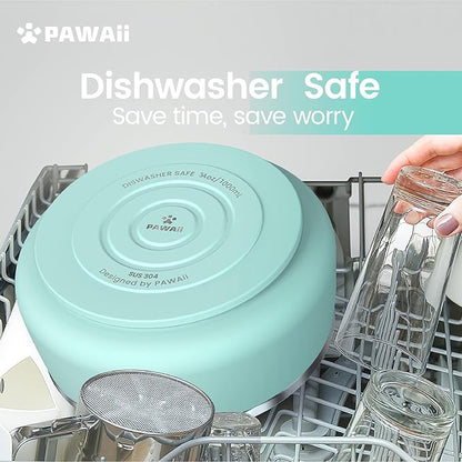 Pawaii Stainless Steel Dog Bowl with Non-Slip Rubber Base &amp; Double Wall Insulation - Durable Design | Includes ID Tag | Dishwasher Safe Food &amp; Water Bowl for All Dogs (34oz)