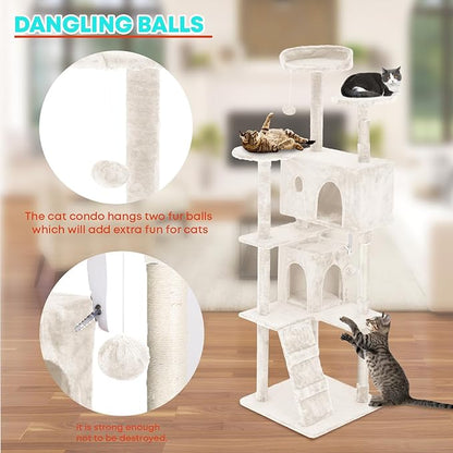 FDW Cat Tree 70in Cat Tower Multi-Level Durable Cat Scratching Post &amp; Cozy Fun Cat Jumping Platform Space Saving Cat Condo Pet Play House for Indoor Cats,Beige