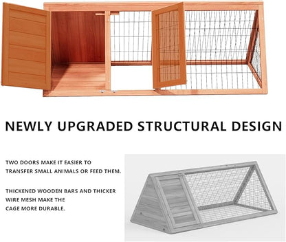 Chick Coop,Outdoor Chicken Run Cage Wooden Triangle Quail Coop with Ventilating Wire Poultry Hutch for Small Animals (Ntural Wood)