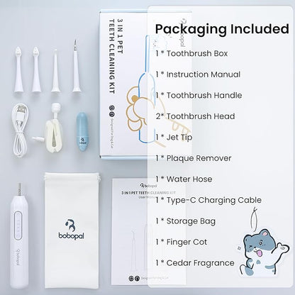 Dog Tooth Brushing Kit,3-in-1 Dog Teeth Cleaning Tools,Ultrasonic Electric Toothbrush &amp; Plaque Remover for Dogs with Water Flosser for Teeth,2 Modes &amp; 3 Intensity Levels,IPX7,1100mAh Battery