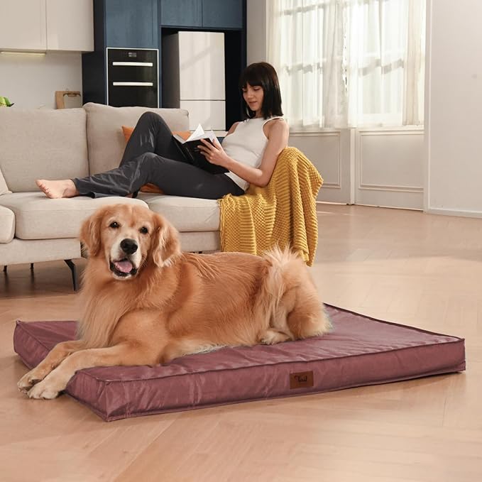 Outdoor Large Dog Bed, Waterproof Dog Bed for Large Dogs, Egg Crate Foam Pet Bed with Removable Washable Oxford Cooling Cover, Pink