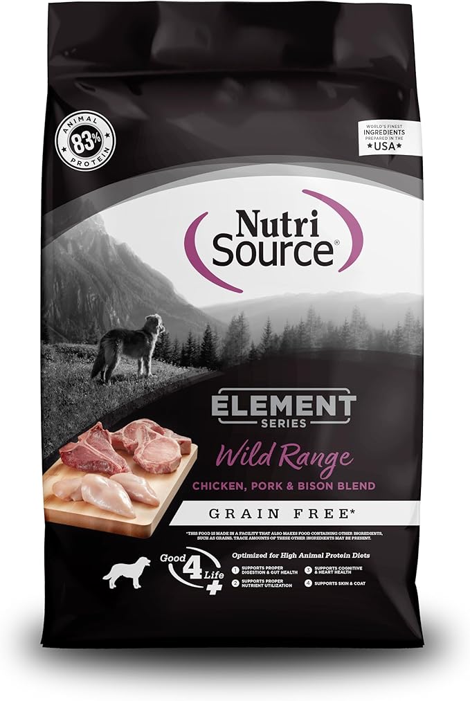 NutriSource Element Series Wild Range Dry Dog Food, Chicken, Pork &amp; Bison, 4LB