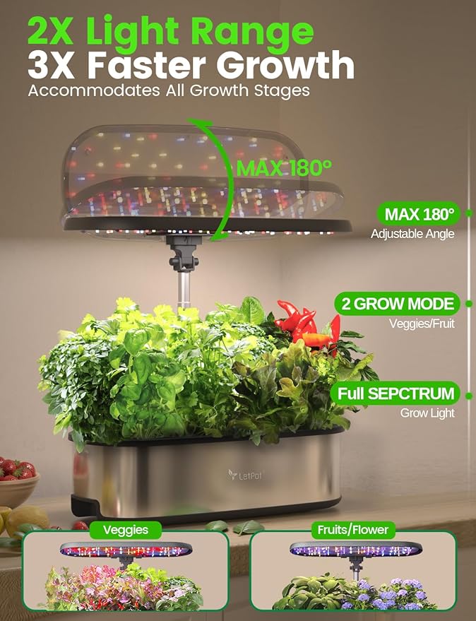 LetPot LPH-SE Hydroponics Growing System, 12 Pods Smart Herb Garden Kit Indoor, Indoor Garden, APP &amp; WiFi Controlled, with 24W Growing LED, 5.5L Water Tank, Pump System, Automatic Timer