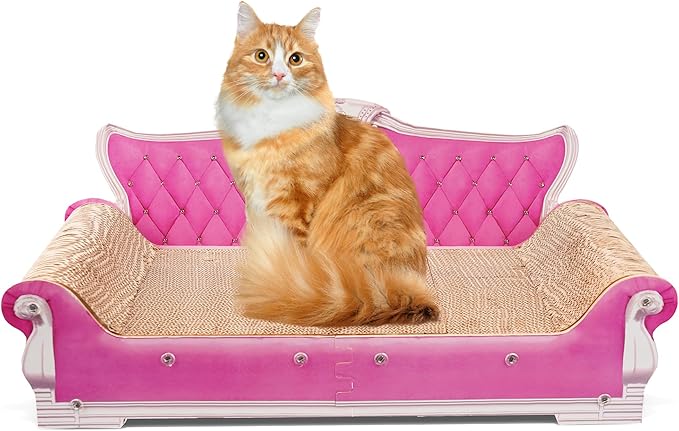 Scratching Sofa, Couch Shaped Thick Scratching Cardboard, Lounge Bed for Indoor Rest&amp;Play, Sofa Scratcher Pad (Pink, 27.6" L X 12.4" W X 11.8" H)
