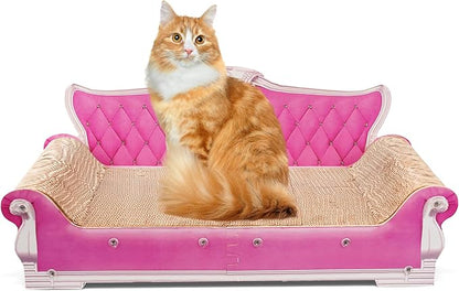 Scratching Sofa, Couch Shaped Thick Scratching Cardboard, Lounge Bed for Indoor Rest&amp;Play, Sofa Scratcher Pad (Pink, 27.6" L X 12.4" W X 11.8" H)