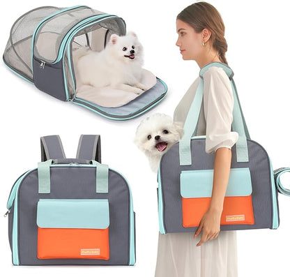 Expandable Pet Carrier Backpack, Cat Carrier Backpacks with Breathable Mesh for Cats Small Dogs Puppies Up to 25 Lbs Airline Approved Waterproof Travel Carrier with Safety Buckle for Hiking &amp; Flights