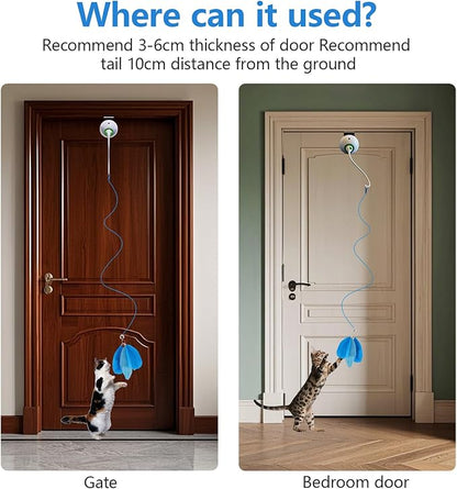 Cat Toys Hanging Door Electric and Moving Ball, Cats Toy Interactive for Indoor for Bored Feather Toys Kitten Rechargeable Door Hanging Automatic Retractable String（White）