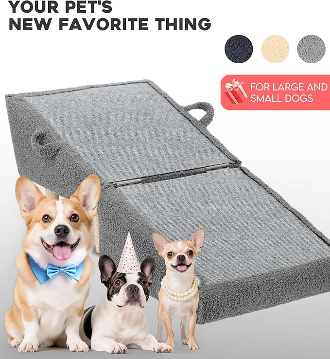Dog Stairs for Small Dogs and Cats – 2-in-1 Dog Ramp for Bed and Couch, 16.5&