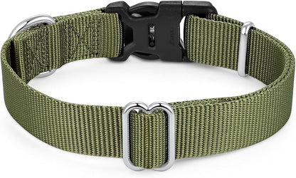 Mikivery Nylon Dog Collar with Quick Release Buckle Soft Adjustable Sturdy for Small Medium Large Dogs Military Green,L