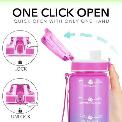32oz Motivational Water Bottles with Time Marker &amp; Fruit Strainer, Transparent Gradient Color Water Bottle with Times to Drink, Leakproof &amp; BPA Free, Reusable Bottle with Strap (No Straw)