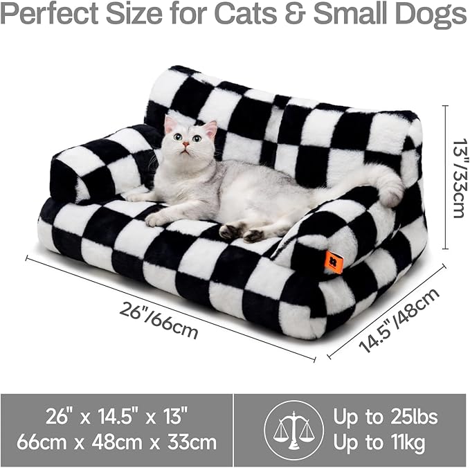 MEWOOFUN Cat Bed for Indoor Cats, Washable Dog Beds for Small Medium Dogs &amp; Cats, Fluffy Cat Couch with Non-Slip Bottom (Black&amp;White, 26.0" L x 19.0" W x 13.0" Th)