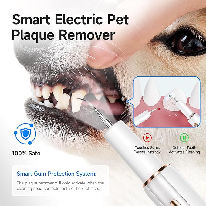 Electric Dog Plaque &amp; Tartar Remover - Pet Teeth Cleaning Kit with LED Light, 5 Adjustable Modes, Safe and Low Noise – Easy Home Dental Care for Dogs and Cats