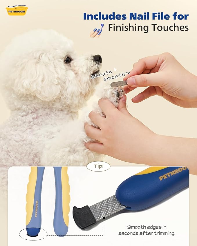 PETHROOM] Professional Dog Nail Clipper with Transparent Guard &amp; Nail File | Adjustable Cutting Length (1-3mm) Sturdy, Durable Stainless Steel Blade | Nail Trimmer for Pets Avoid Overcutting
