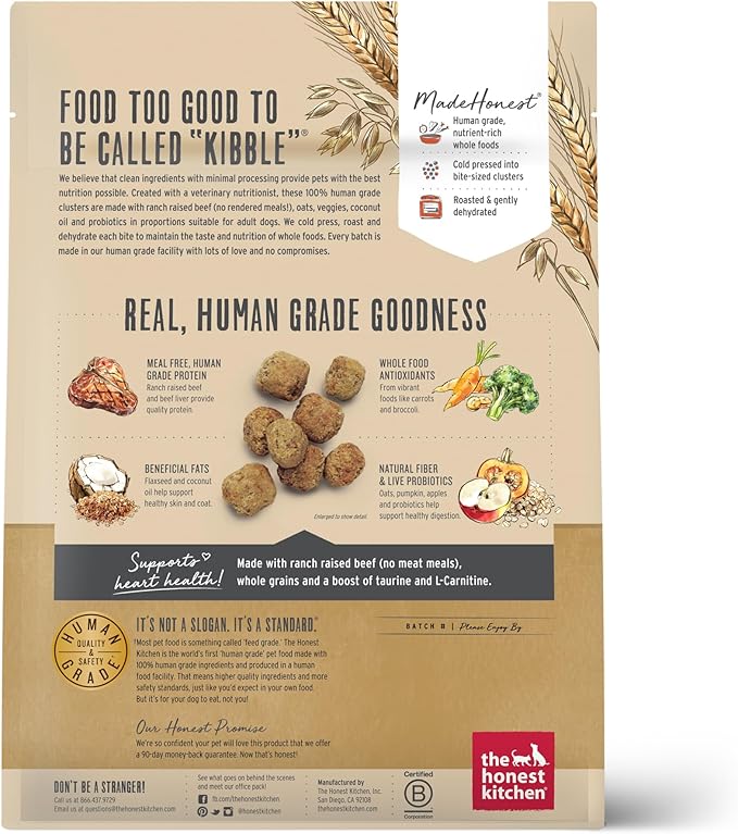 The Honest Kitchen Whole Food Clusters Whole Grain Beef &amp; Oat Dry Dog Food, 1 lb Bag