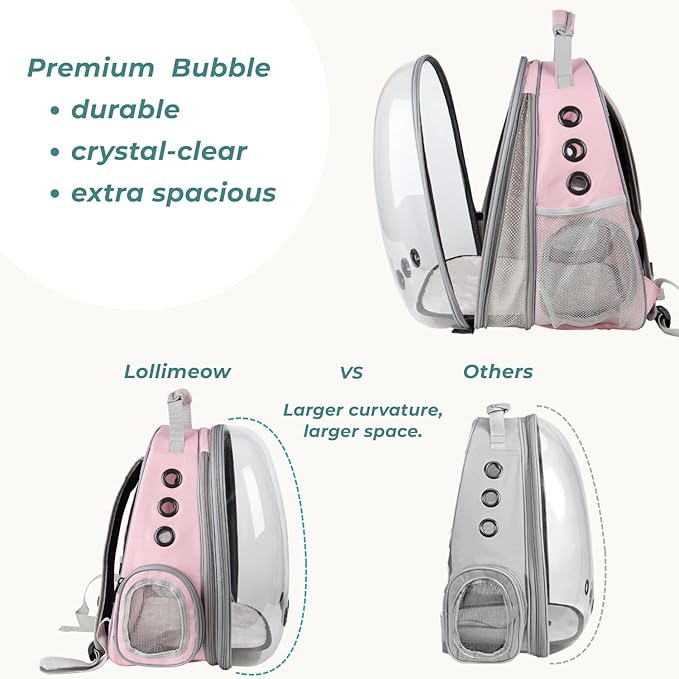 Lollimeow Cat Carrier Backpack, Bubble Expandable Backpack Carrier, Pets and Small Dogs,Airline-Approved, Designed for Travel, Hiking, Walking &amp; Outdoor Use (Front Expandable-Pink)