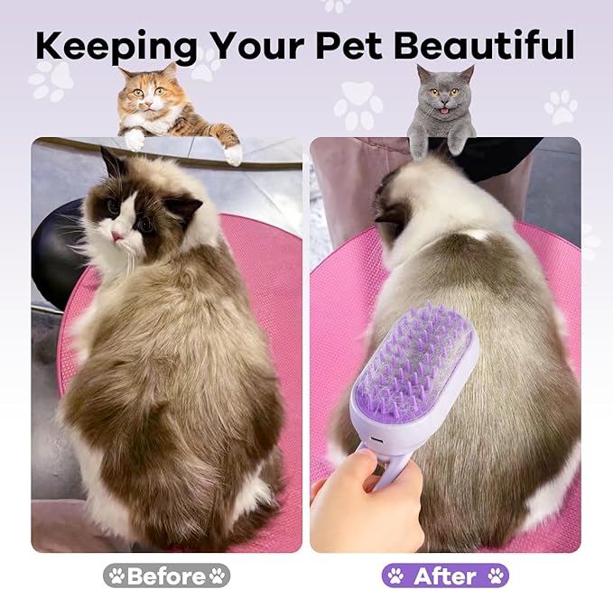 4 in 1 Cat Steam Brush Rechargeable pet spray comb Steam Brush for Cats and Dogs, Massage, Cleaning, Shedding &amp; Combing Multifunctional Hair Removal Anti Static Grooming Tool for home (Beige)
