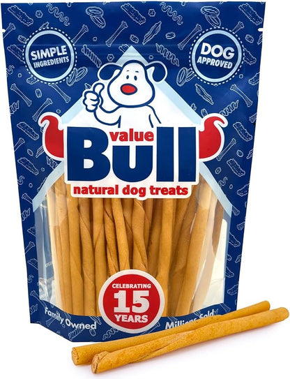 ValueBull USA - Rawhide Twists for Small Dogs, 5 Inch, Smoked, Varied Thicknesses, 50 Count - Natural &amp; Safe, USA Beef Hide, Long Lasting, Chemical Free, No Artificial Flavors