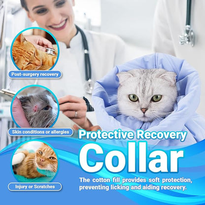 Cat Recovery Collar, Soft Adjustable Cone for Cats and Kittens, Lightweight Waterproof Elizabethan Collar for After-Surgery Care, Prevent Licking and Scratching, Neck Protector for Pets（Light Blue,S）
