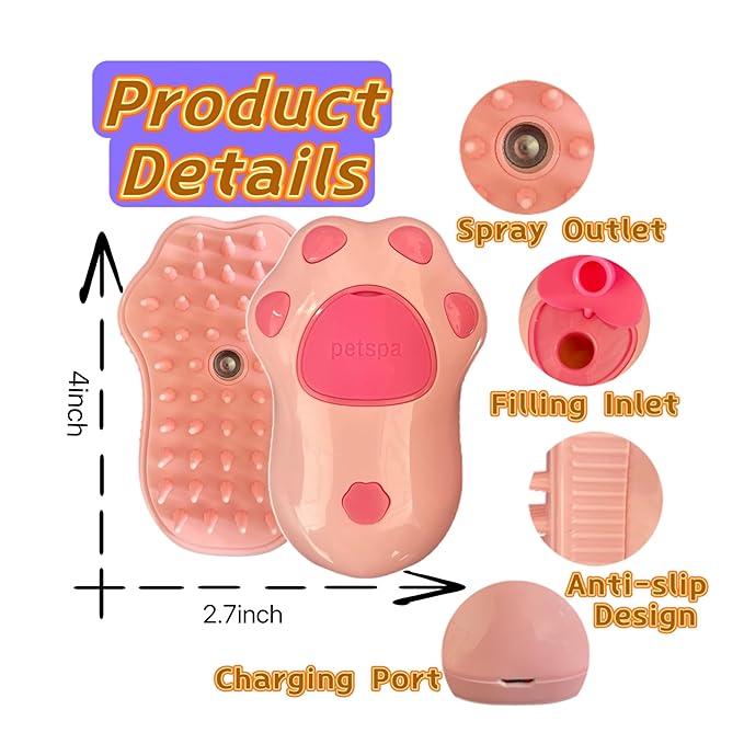 Cat Steam Brush,3 In1 Spray Cat&amp;Dog for Hair Shedding and Cleaning,Silicone Spa Massage Pet Steamer Brushes with Misting Bathing&amp;Dry Cleaning,Pet Grooming Steam Comb