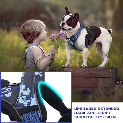 BUMBIN Dog Harness for Large Dogs, No Pull Adjustable No Choke Pet Vest with Dog Leash Fit Smart Reflective Pet Walking Harness for Training Easy Control Soft Handle Blue Camo M