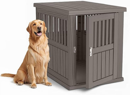 Dog House - Resin Outdoor Dog Kennel with Ventilated Design, Waterproof Dog Bed Shelter for Backyard, Garden &amp; Patio
