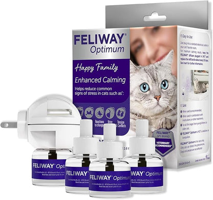 FELIWAY Optimum Cat, Enhanced Calming Pheromone Diffuser: 1 Diffuser Kit &amp; 3 Refills