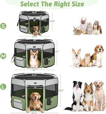 PETSFIT 29" Puppy Playpen with Removable Waterproof Mat &amp; Zippered Roof | RV, Camping, Travel Dog Pen | Indoor/Outdoor Whelping &amp; Cat Observation Space(29.5"x29.5"x16.5"H)