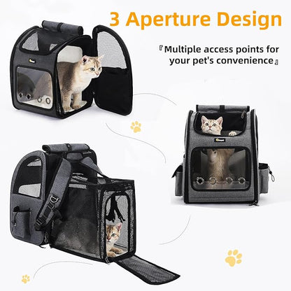 Hoopet Expandable Cat Backpack Carrier – Breathable Pet Carrier for Small Cats &amp; Dogs, Foldable Travel Backpack with Mesh Ventilation for Hiking, Walking, Camping, Dark Grey