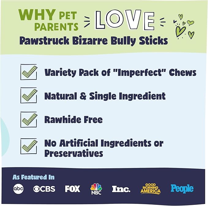 Pawstruck Natural Bizarre Bully Sticks Bargain Bag for Dogs &amp; Puppies - Variety Pack of 8-12" Long Lasting Eco-Conscious Beef Chew Treats - 1 lb. Bag - Packaging May Vary