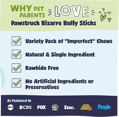 Pawstruck Natural Bizarre Bully Sticks Bargain Bag for Dogs &amp; Puppies - Variety Pack of 8-12" Long Lasting Eco-Conscious Beef Chew Treats - 1 lb. Bag - Packaging May Vary