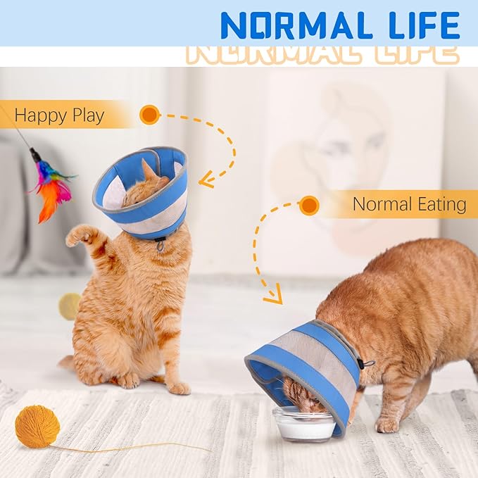 Breathable Air Mesh Cat Cone Collar Soft to Stop Licking, Adjustable, Foldable Lightweight Kitten Cones After Surgery Recovery for Cats &amp; Kittens (Blue, S)