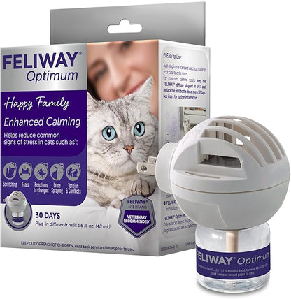 FELIWAY® Optimum 30 Day Cat Calming Plug In Pheromone Diffuser Starter Kit, 48ml - Helps Reduce Common Signs of Stress in Cats &amp; Kittens, Enhanced Calming