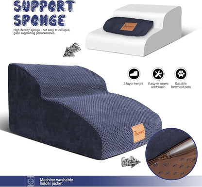 Topmart High Density Extended Foam Dog Ramp&amp;Steps 2 Tiers,11.8" High,Non-Slip Dog Stairs,Soft Foam Pet Ladder with Waterproof Cover,Best for Injured,Older Cats,Pets with Joint Pain