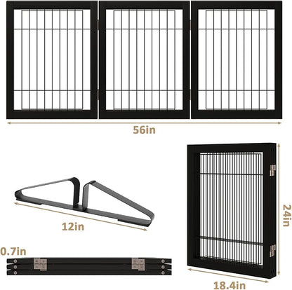 Wire Dog Gate Indoor, Dog Gates for Doorways, Stairs, 24-Inch Tall Freestanding Pet Gates for Dog, Puppy Fence (3 Panel, Black)