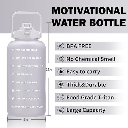 64oz,100oz,128oz Large Motivational Water Bottle with Time Marker, Leakproof &amp; BPA Free Half Gallon Big Water Bottle with Straw Handle Tritan Frosted Water Jug for Gym,Fitness,Outdoor Sports