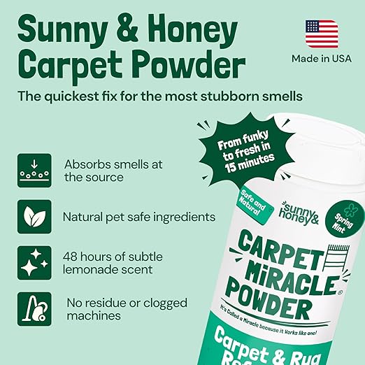 Sunny &amp; Honey Carpet Deodorizer Powder - 20 Oz, Spring Mint - Odor Eliminator &amp; Rug Freshener Powder for Pets &amp; Kids