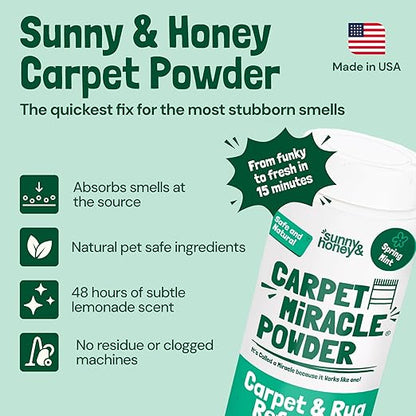 Sunny &amp; Honey Carpet Deodorizer Powder - 20 Oz, Spring Mint - Odor Eliminator &amp; Rug Freshener Powder for Pets &amp; Kids