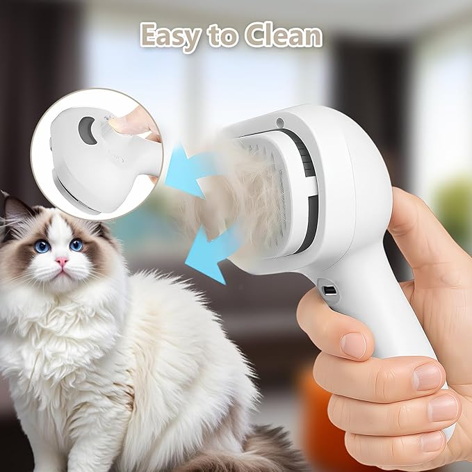 ‌3-in-1 Pet Steam Brush with Self-Cleaning &amp; Cool Mist‌ – Portable Grooming Tool for Cats &amp; Dogs, Long-Lasting Shedding Control &amp; Detangling, Refillable Water Tank &amp; Fast Charging