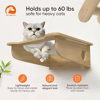 Cat Wall Furniture Set - Bamboo Shelves, Ladders, Cat House, Hammock &amp; More - Space-Saving, Easy Installation, Up to 60lbs